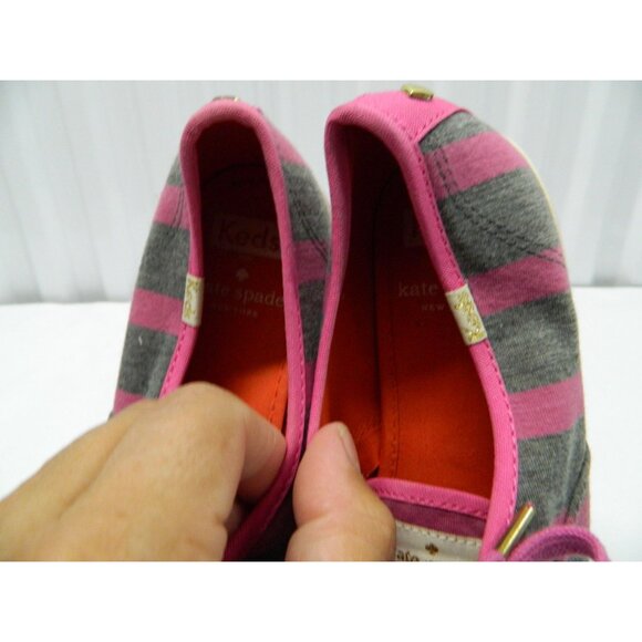 Keds Womens Kate Spade Striped Sneakers Size 7 Pink & Gray Canvas Lace-Up - Picture 9 of 10